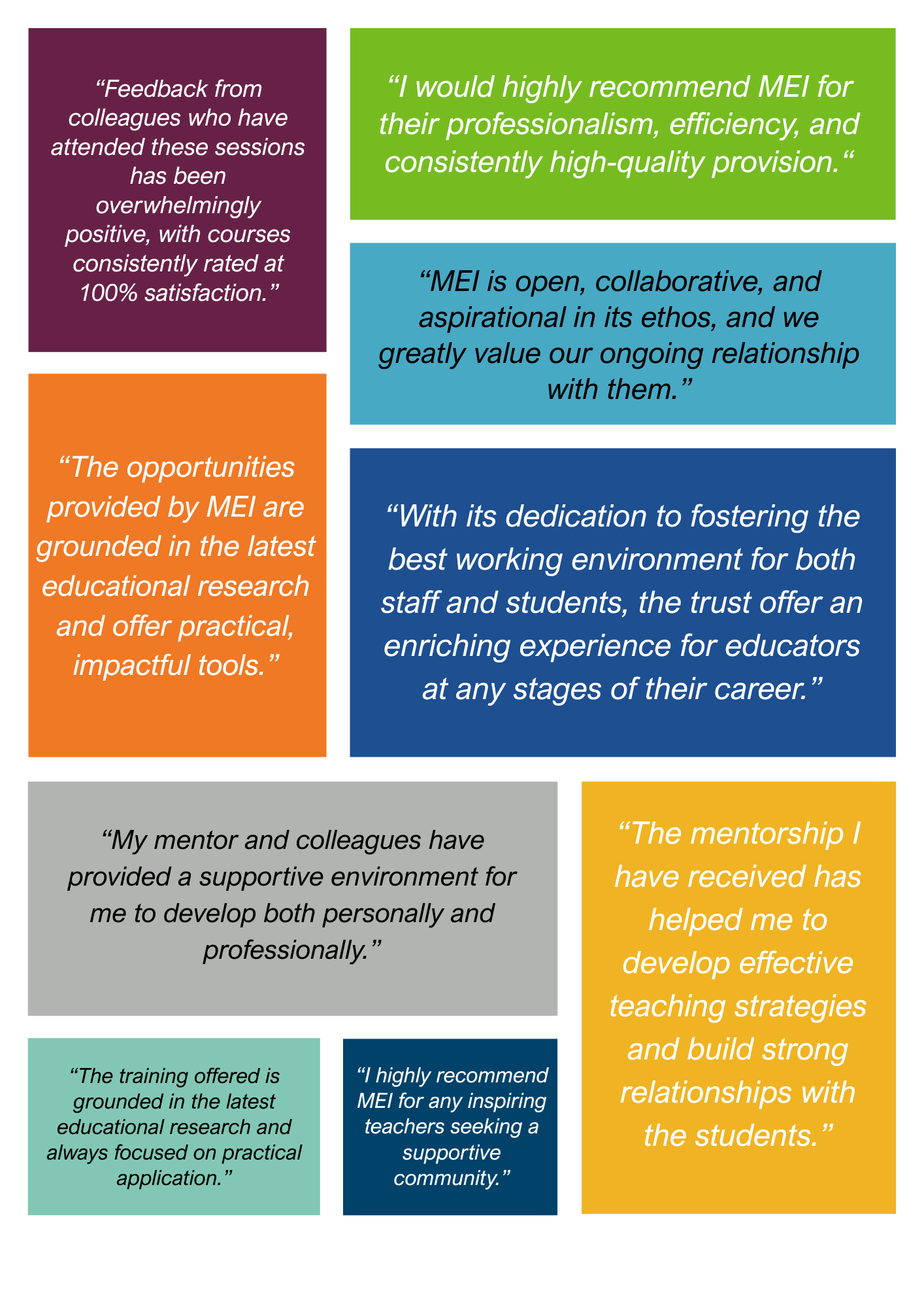 Quotes from organisations that have attended MEI courses
